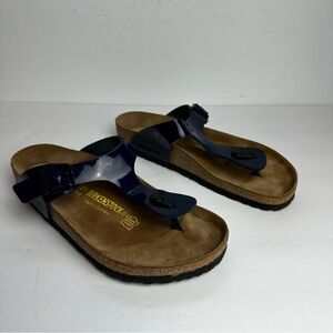 Birkenstock Gizeh Sandals Women's 10 or Men's 8 EU 41 Patent Leather Navy Blue